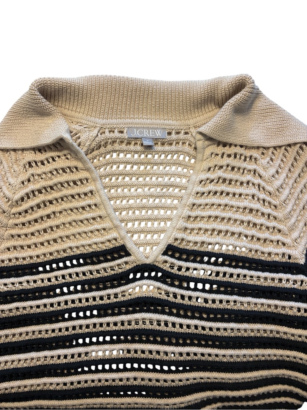 J. Crew Crochet Sailor Collar Sweater in Stripe M Tan Black Beachy Nautical - Picture 3 of 7